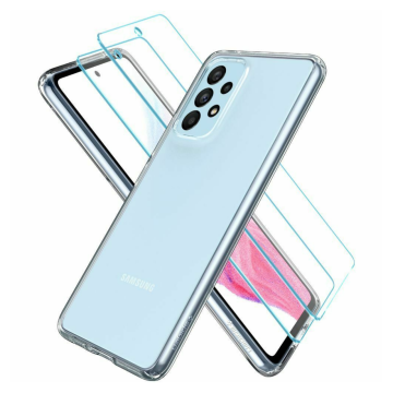 Galaxy A13 Kılıf, Spigen Crystal Pack + Spigen Glas.tR Slim HD (2 Adet) 360* Cam Ekran Koruyucu