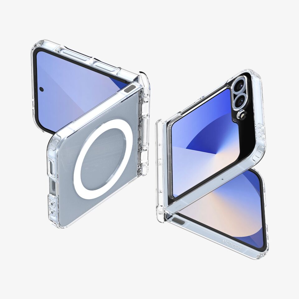 Spigen Galaxy Z Flip 7 FE / Z Flip 6 ince Kılıf Ultra Hybrid Pro Sararma Karşıtı DuraClear™ Hava Kanalı Teknolojisi™ Askeri Sınıf Koruma MagFit özellikli Şeffaf Kapak