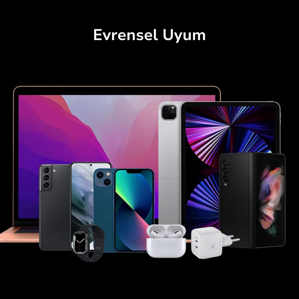 Spigen 35W GaN USB-C 2 Port Mini Güç Adaptörü - Samsung PPS Destekli Hızlı Şarj Aleti (Isı Düşürücü ve Akım Korumalı) iPhone & Android & iPad & MacBook Type-C