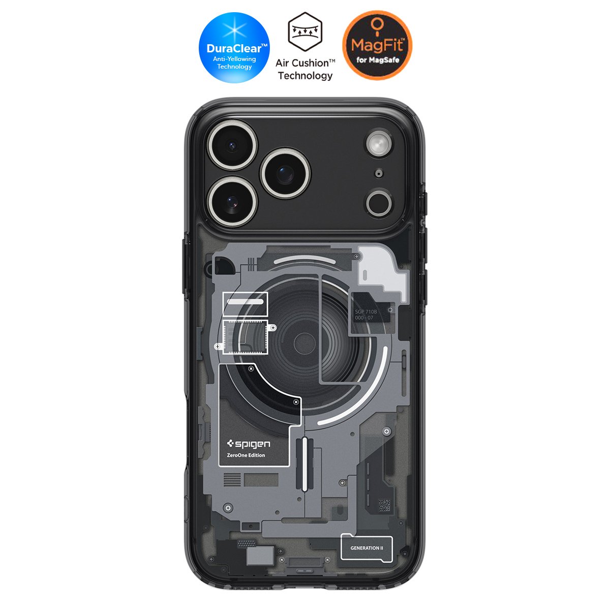 Spigen iPhone 17 Pro Max ince MagSafe Kılıf Ultra Hybrid Sararmaya Dayanıklı DuraClear™ Hava Kanalı Teknolojisi™ Askeri Sınıf Koruma MagFit Zero One Tasarım Kapak