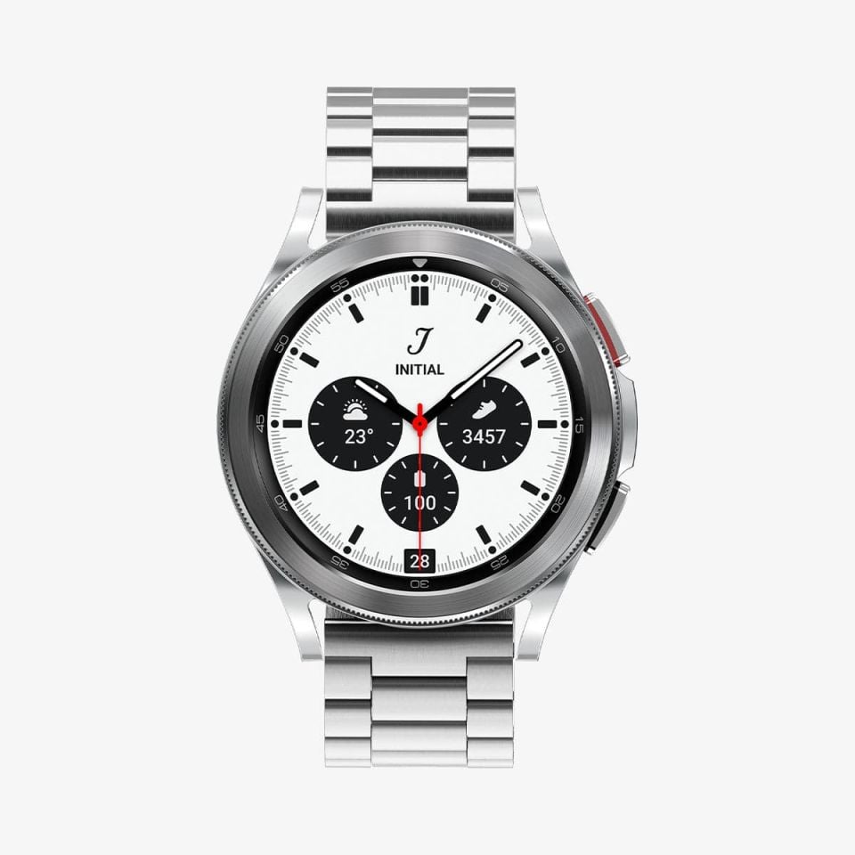 Galaxy Watch Serisi (40mm / 41mm / 42mm / 44mm / 45mm / 46mm) Kayış Kordon, Spigen Band Modern Fit (22mm) Silver