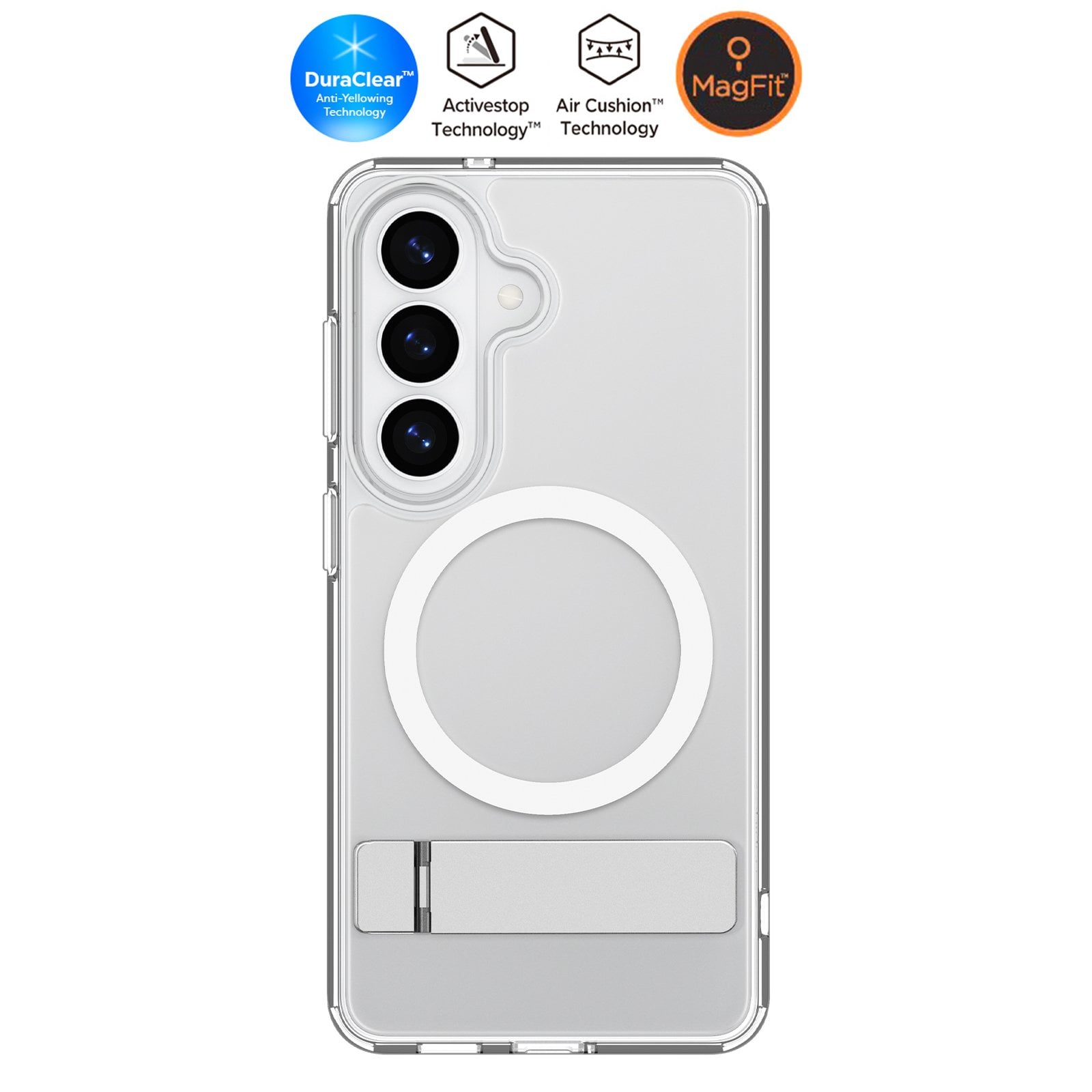 Spigen Samsung Galaxy S26 Plus ile Uyumlu ince Kılıf Ultra Hybrid S Metal Stand MagFit Sararmaya Dayanıklı DuraClear™ Hava Kanalı Teknolojisi™ Askeri Sınıf Koruma Şeffaf Kapak Clear White