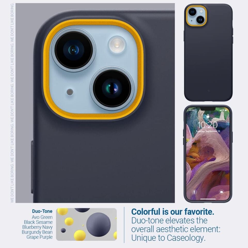 Spigen Caseology iPhone 14 / 13 Kılıf Nano Pop 360 + Cam Ekran Koruyucu (2 Adet) Blueberry Navy