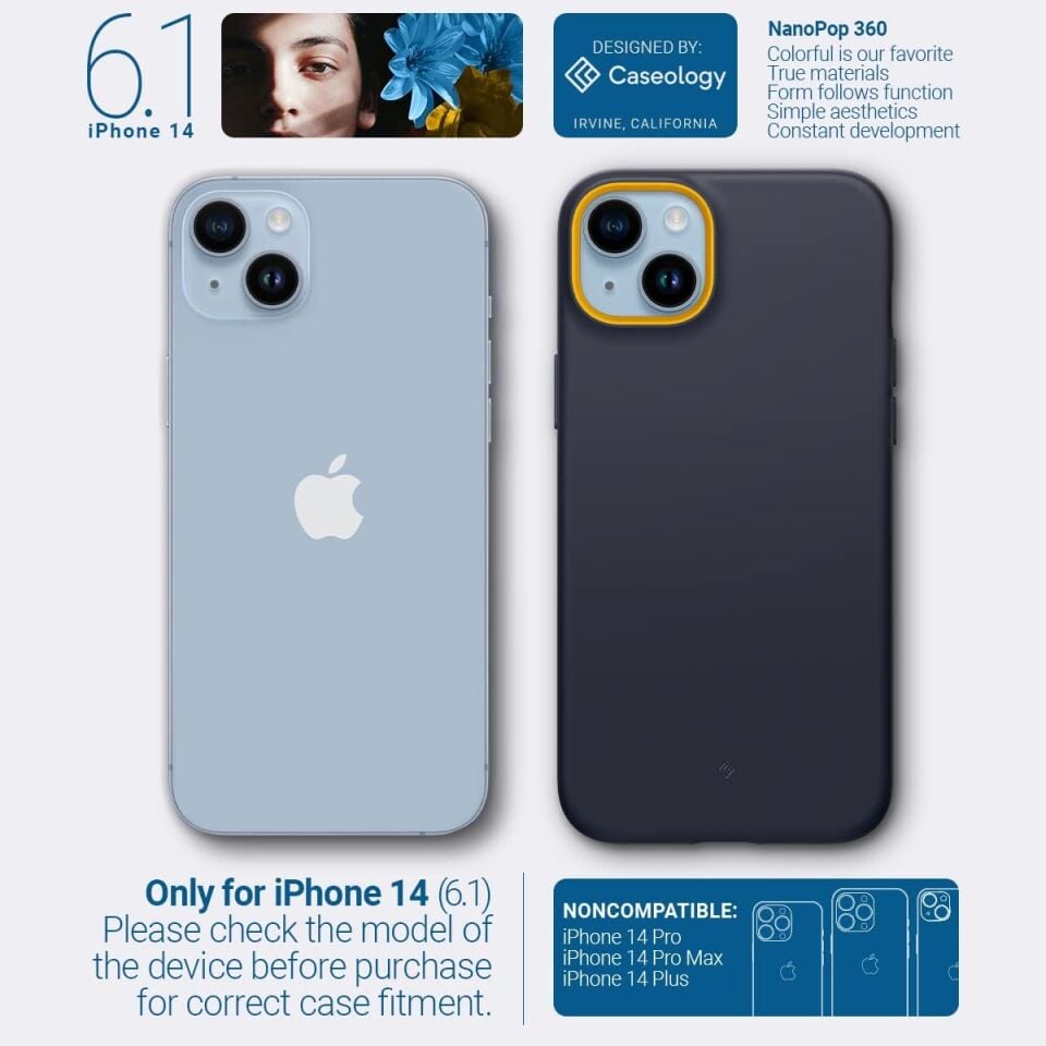 Spigen Caseology iPhone 14 / 13 Kılıf Nano Pop 360 + Cam Ekran Koruyucu (2 Adet) Blueberry Navy