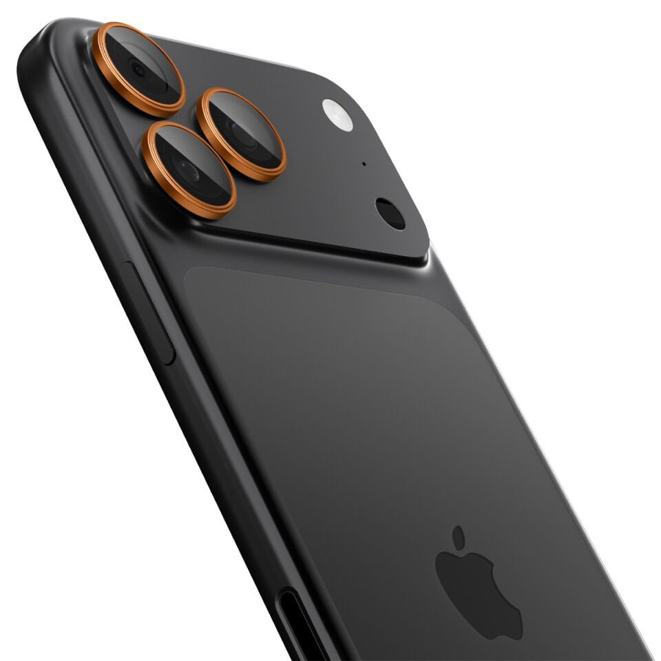 Spigen iPhone 17 Pro Max / 17 Pro / 16 Pro Max / 16 Pro / 15 Pro Max / 15 Pro / 14 Pro Max / 14 Pro Kamera Lens Camı Koruyucu Kolay Kurulum Glas.tR EZ Fit Optik Pro (2 Adet) Orange