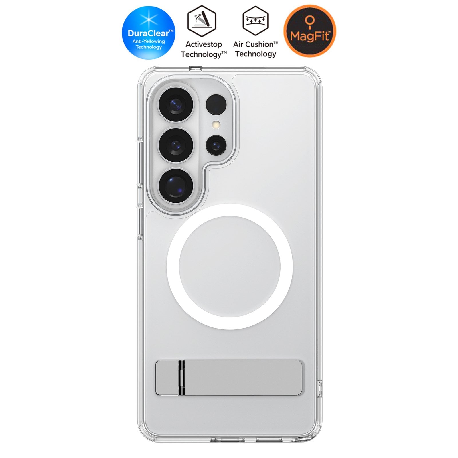 Spigen Samsung Galaxy S26 Ultra ile Uyumlu ince Kılıf Ultra Hybrid S Metal Stand MagFit Sararmaya Dayanıklı DuraClear™ Hava Kanalı Teknolojisi™ Askeri Sınıf Koruma Şeffaf Kapak Clear White