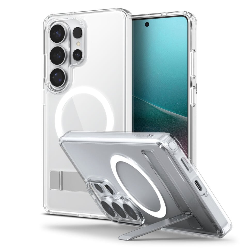 Spigen Samsung Galaxy S26 Ultra ile Uyumlu ince Kılıf Ultra Hybrid S Metal Stand MagFit Sararmaya Dayanıklı DuraClear™ Hava Kanalı Teknolojisi™ Askeri Sınıf Koruma Şeffaf Kapak Clear White