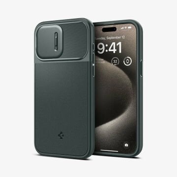 iPhone 15 Pro Max Kılıf, Spigen Optik Armor MagFit (MagSafe Uyumlu) Abyss Green