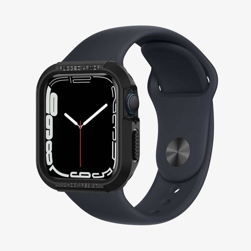 Spigen Apple Watch 45mm/44mm (Seri 9/8/SE2/7/6/SE/5/4) Kılıf Rugged Armor Black