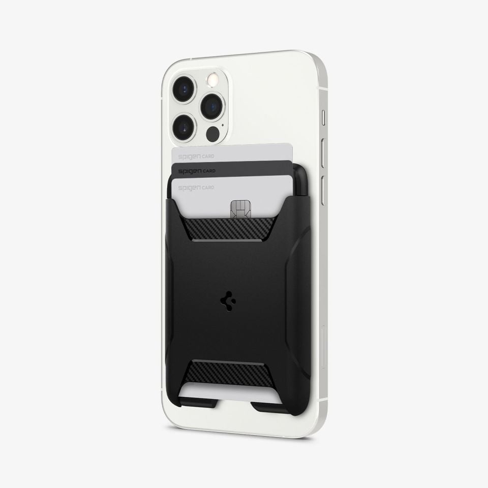 Spigen MagFit iPhone için MagSafe Özellikli 3 Kartlı Manyetik Cüzdan Rugged Armor 2 Black