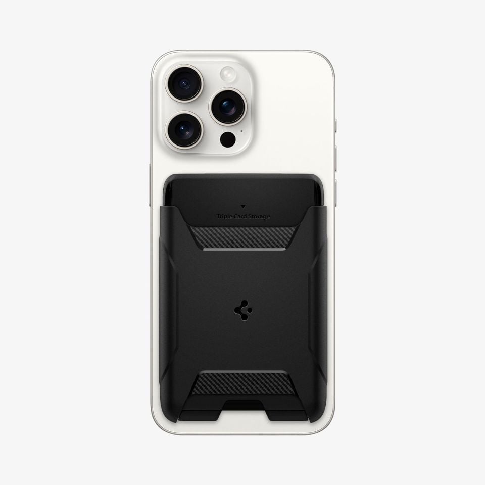 Spigen MagFit iPhone için MagSafe Özellikli 3 Kartlı Manyetik Cüzdan Rugged Armor 2 Black