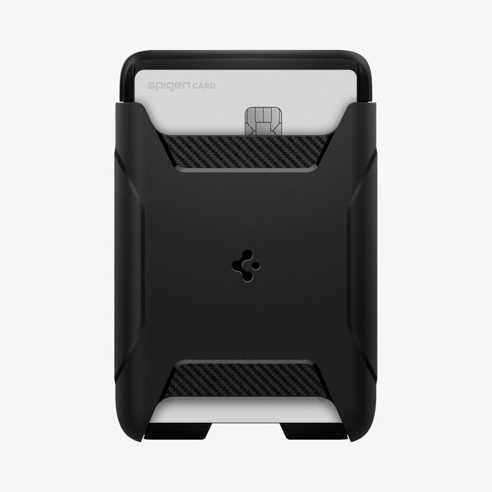 Spigen MagFit iPhone için MagSafe Özellikli 3 Kartlı Manyetik Cüzdan Rugged Armor 2 Black