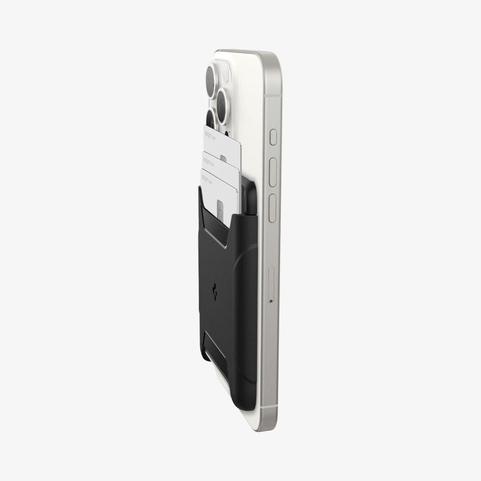Spigen MagFit iPhone için MagSafe Özellikli 3 Kartlı Manyetik Cüzdan Rugged Armor 2 Black
