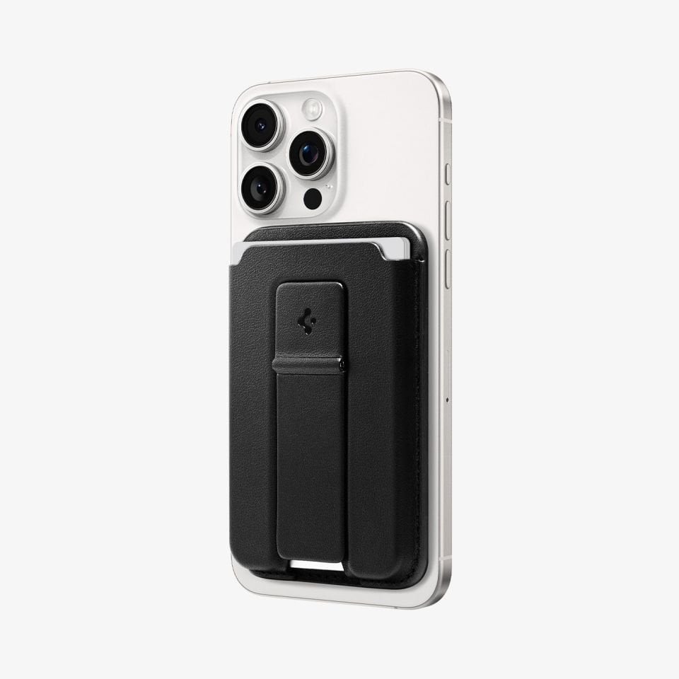 Spigen MagFit iPhone için MagSafe özellikli 3 Kartlı Manyetik Cüzdan Smart Fold 2 Wallet Black