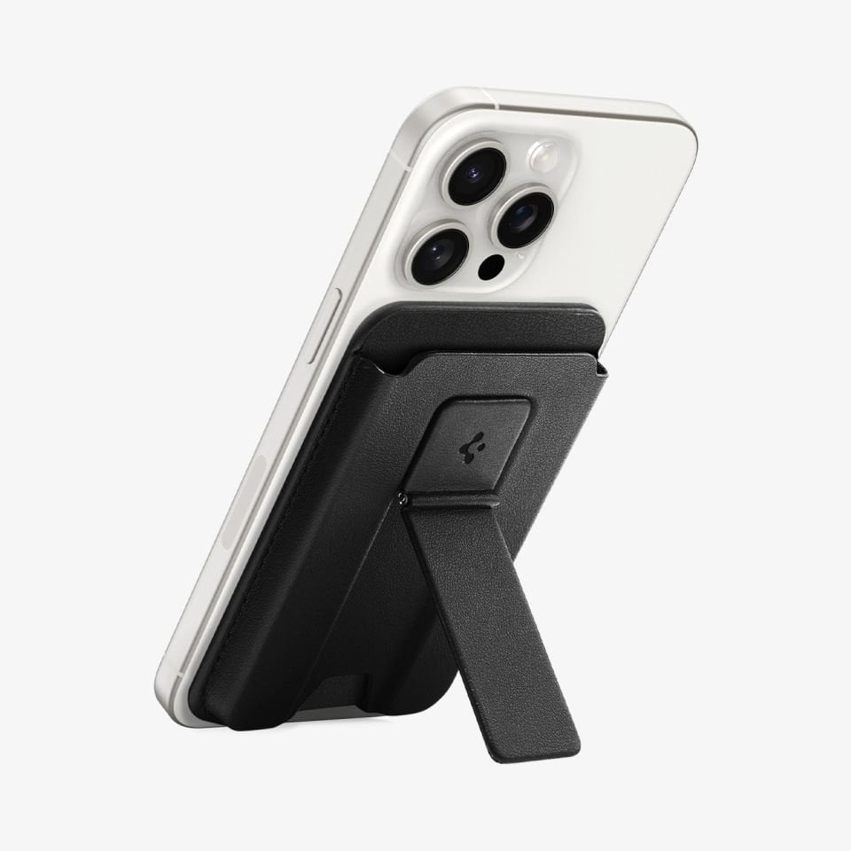 Spigen MagFit iPhone için MagSafe özellikli 3 Kartlı Manyetik Cüzdan Smart Fold 2 Wallet Black