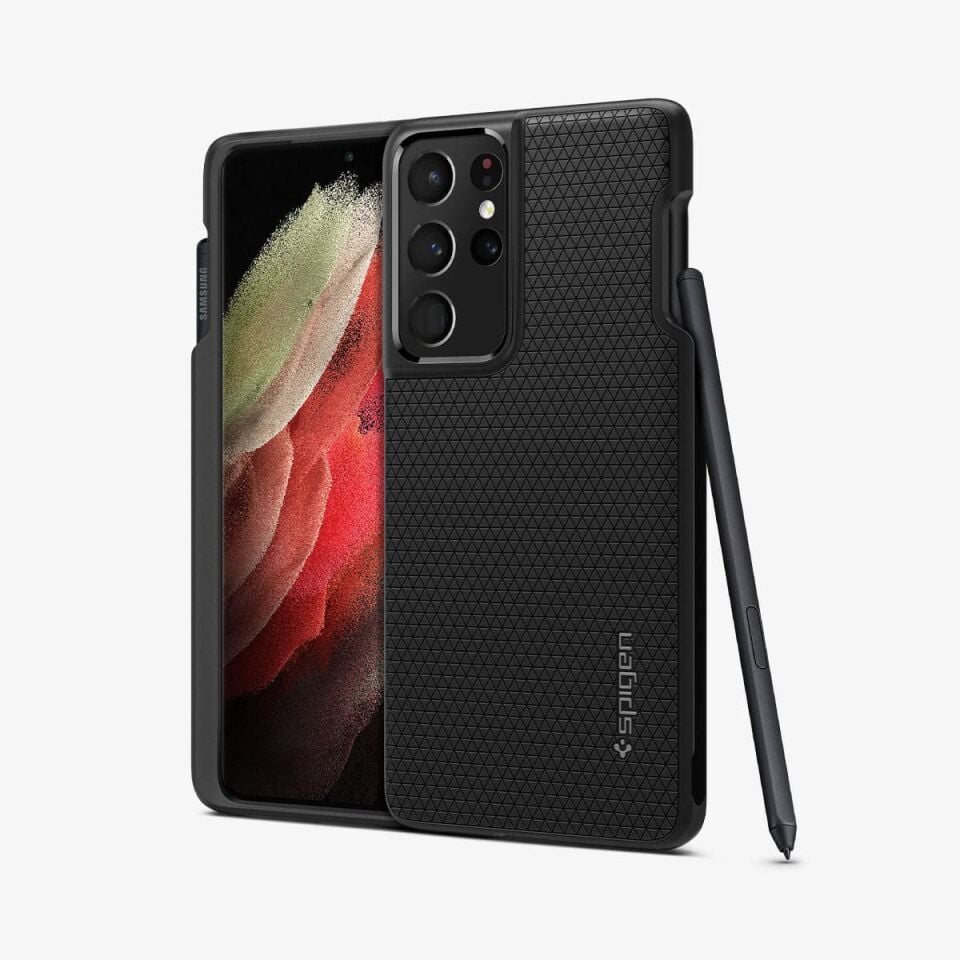 Spigen Galaxy S21 Ultra ince Kılıf Liquid Air Hava Kanalı Teknolojisi™ Askeri Sınıf Koruma Dokulu Yüzey Kapak Matte Black