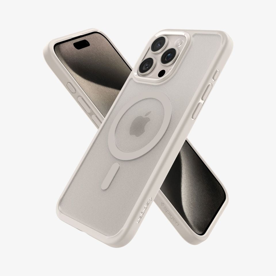 iPhone 15 Pro Kılıf, Spigen Ultra Hybrid Magfit (Magsafe Uyumlu) Frost Natural Titanium
