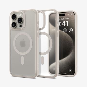 iPhone 15 Pro Max Kılıf, Spigen Ultra Hybrid Magfit (Magsafe Uyumlu) Frost Natural Titanium