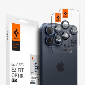 Spigen iPhone 17 Pro Max / 17 Pro / 16 Pro Max / 16 Pro / 15 Pro Max / 15 Pro / 14 Pro Max / 14 Pro Kamera Lens Camı Koruyucu Kolay Kurulum GLAS.tR EZ Fit Optik Pro (2 Adet)