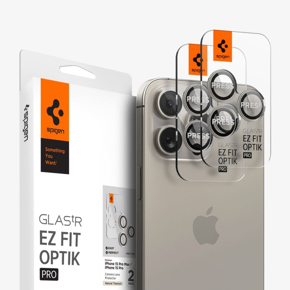 Spigen iPhone 16 Pro Max / 16 Pro / 15 Pro Max / 15 Pro / 14 Pro Max / 14 Pro Kamera Lens Camı Koruyucu Glas.tR EZ Fit Optik Pro (2 Adet)