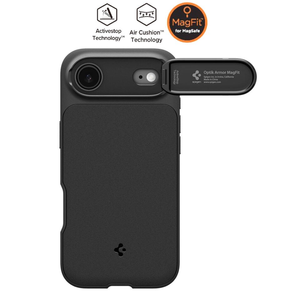 Spigen iPhone Air Kamera Korumalı MagSafe Kılıf Optik Armor Hava Kanalı Teknolojisi™ Askeri Sınıf Koruma MagFit Dokulu Yüzey Kapak Black