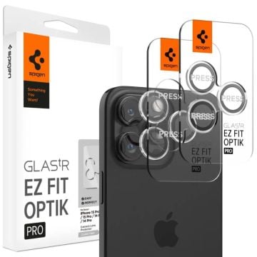 Spigen iPhone 16 Pro Max / 16 Pro / 15 Pro Max / 15 Pro / 14 Pro Max / 14 Pro Kamera Lens Camı Koruyucu Glas.tR EZ Fit Optik Pro (2 Adet) Crystal Clear