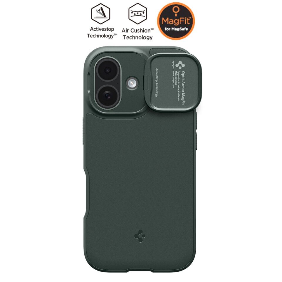 Spigen iPhone 17 Kamera Korumalı MagSafe Kılıf Optik Armor Hava Kanalı Teknolojisi™ Askeri Sınıf Koruma MagFit Dokulu Yüzey Kapak Abyss Green