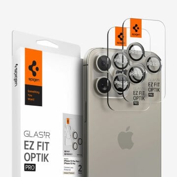Spigen iPhone 16 Pro Max / 16 Pro / 15 Pro Max / 15 Pro / 14 Pro Max / 14 Pro Kamera Lens Camı Koruyucu Glas.tR EZ Fit Optik Pro (2 Adet) Natural Titanium