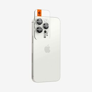 Spigen iPhone 16 Pro Max / 16 Pro / 15 Pro Max / 15 Pro / 14 Pro Max / 14 Pro Kamera Lens Camı Koruyucu Glas.tR EZ Fit Optik Pro (2 Adet) White Titanium