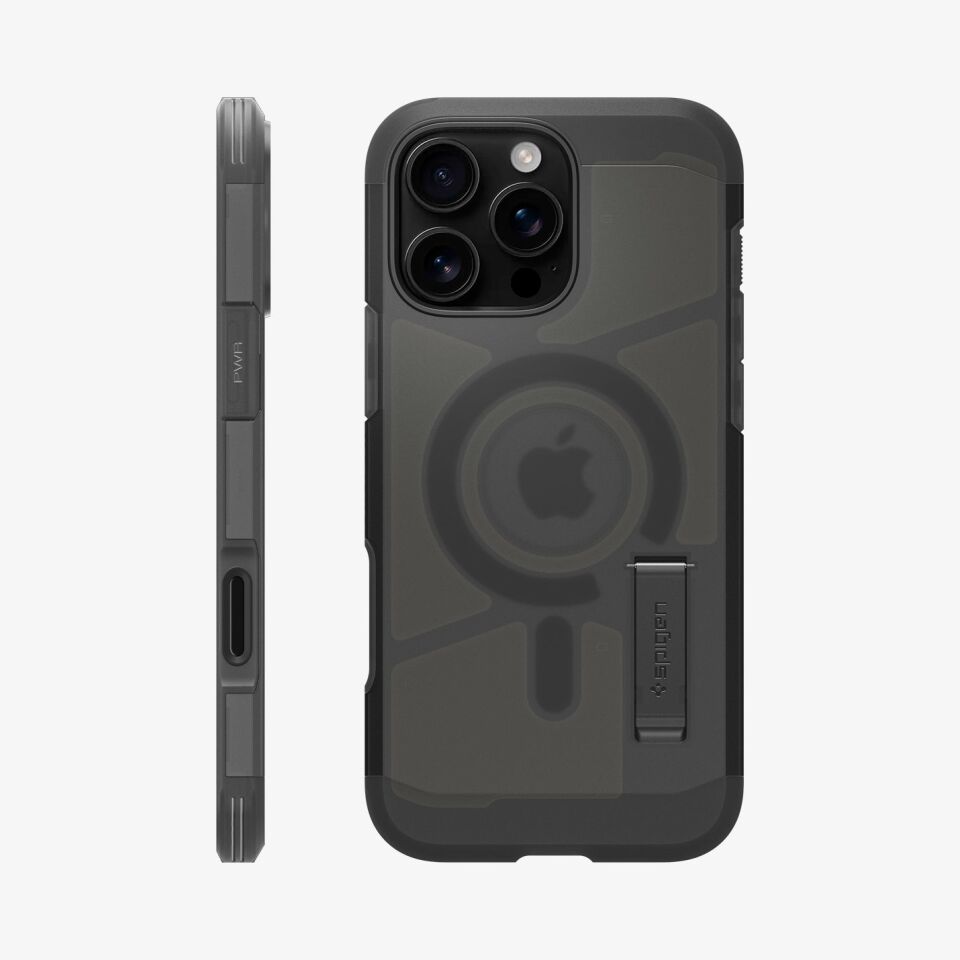 Spigen iPhone 16 Pro Max Kılıf Tough Armor AI T (Kamera Buton Korumalı) MagFit MagSafe özellikli Kickstand Frost Black