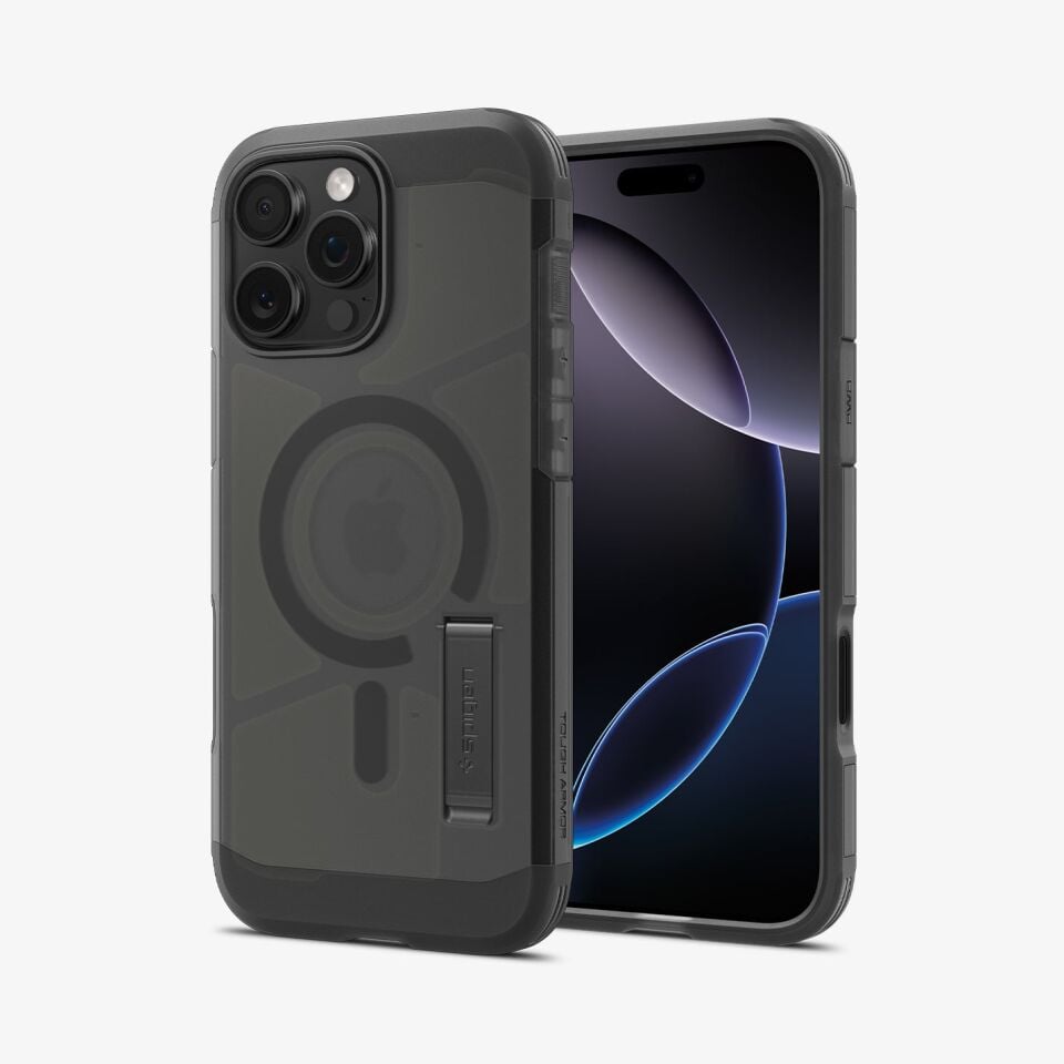 Spigen iPhone 16 Pro Max Kılıf Tough Armor AI T (Kamera Buton Korumalı) MagFit MagSafe özellikli Kickstand Frost Black