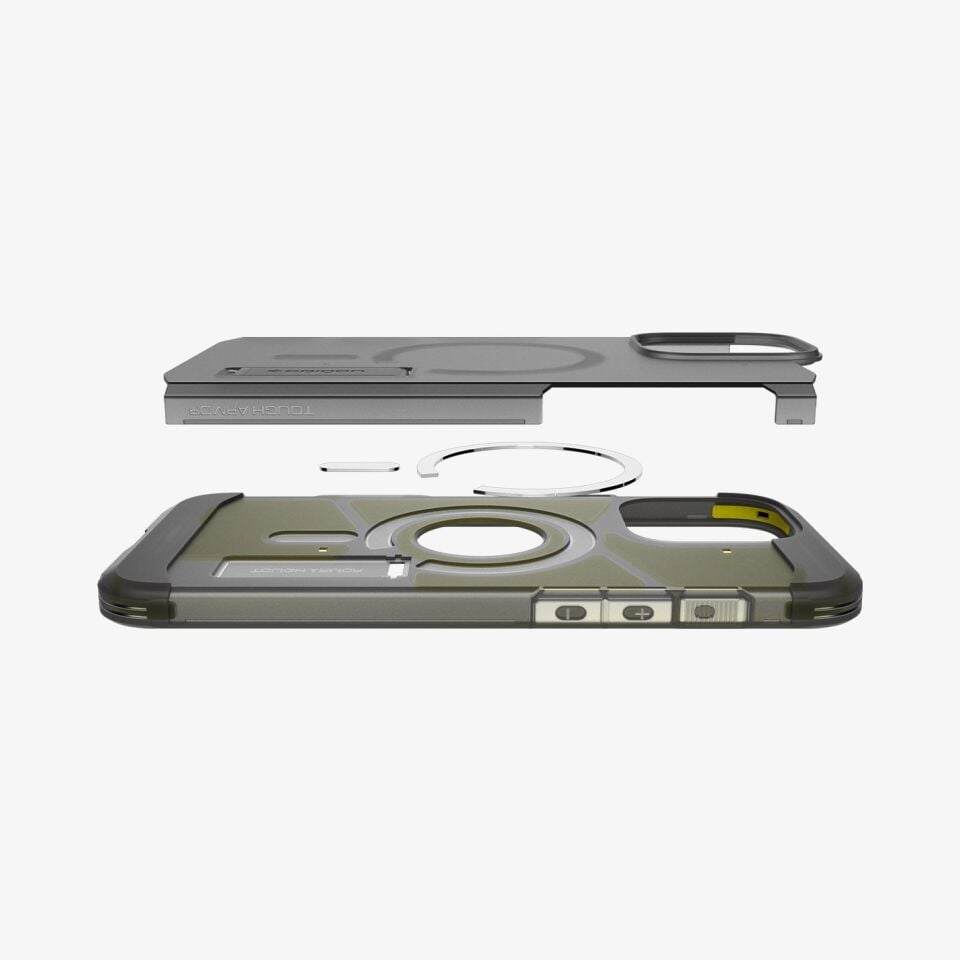 Spigen iPhone 16 Pro Max Kılıf Tough Armor AI T (Kamera Buton Korumalı) MagFit MagSafe özellikli Kickstand Frost Black