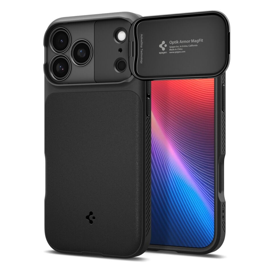 Spigen iPhone 17 Pro Max Kamera Korumalı MagSafe Kılıf Optik Armor Hava Kanalı Teknolojisi™ Askeri Sınıf Koruma MagFit Dokulu Yüzey Kapak Black