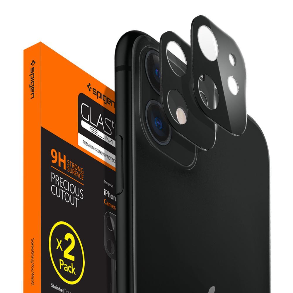 iPhone 11 Kamera Lens Cam Ekran Koruyucu, Spigen Full Cover (2 Adet) Black