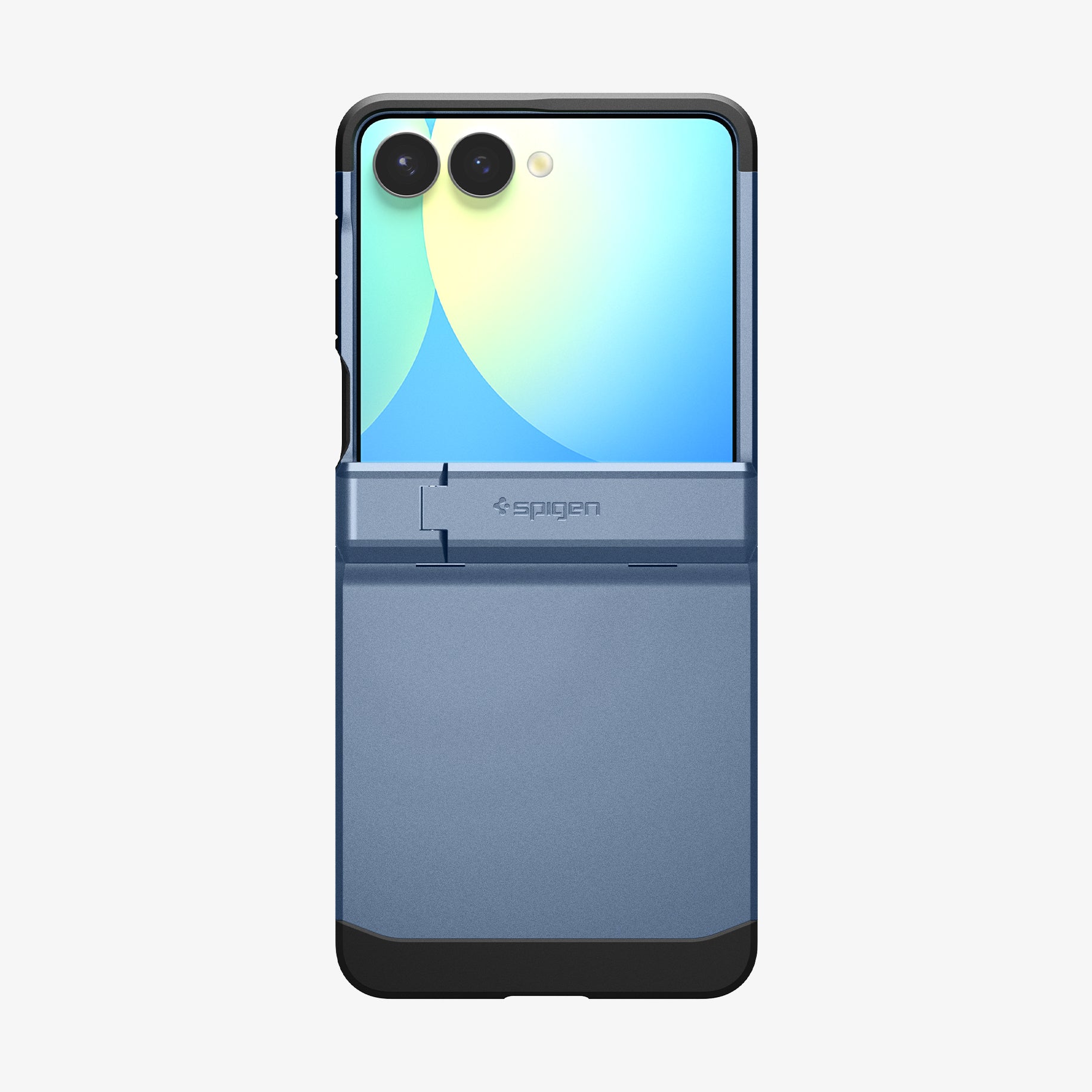 Spigen Galaxy Z Flip 7 Ekstra Dayanıklı Kılıf Tough Armor Pro Hava Kanalı Teknolojisi™ Askeri Sınıf Koruma MagFit özellikli KickStand'lı Çift Katman Kapak Sierra Blue
