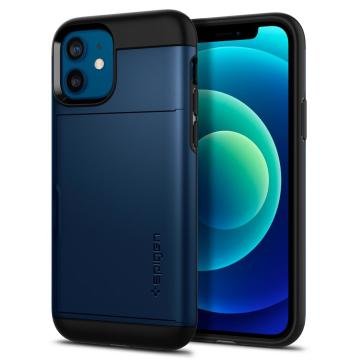 iPhone 12 Pro / iPhone 12 Kılıf, Spigen Slim Armor CS Wallet Navy Blue