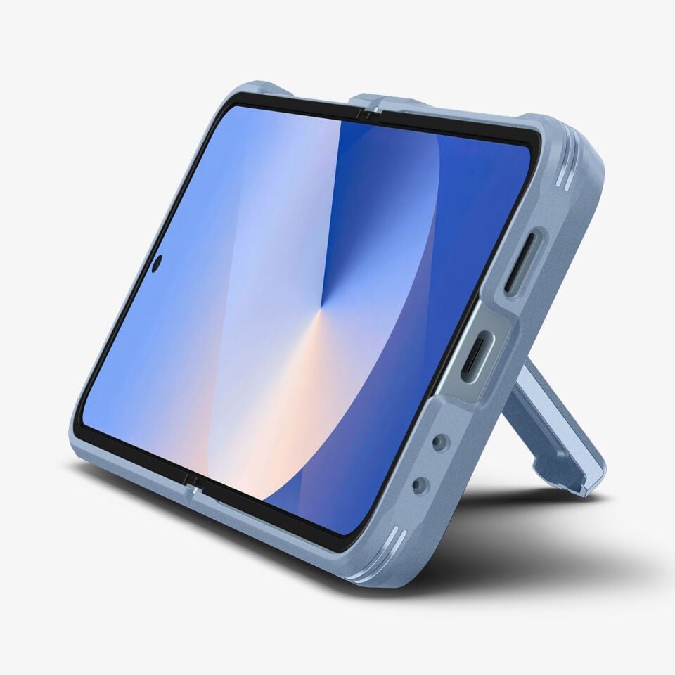 Spigen Galaxy Z Flip 7 FE / Z Flip 6 Ekstra Dayanıklı Kılıf Tough Armor Pro Hava Kanalı Teknolojisi™ Askeri Sınıf Koruma MagFit özellikli KickStand'lı Çift Katman Kapak Sierra Blue