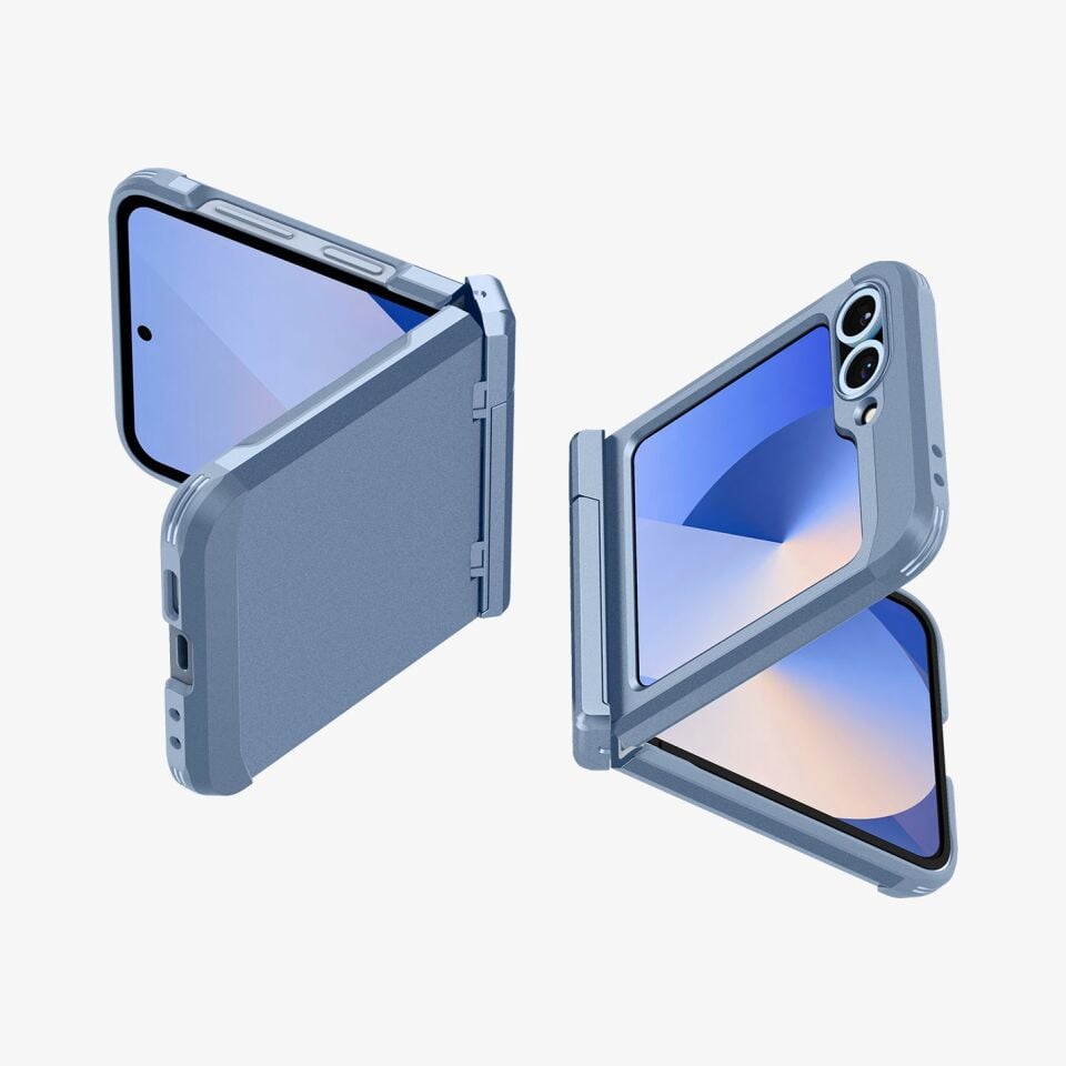 Spigen Galaxy Z Flip 7 FE / Z Flip 6 Ekstra Dayanıklı Kılıf Tough Armor Pro Hava Kanalı Teknolojisi™ Askeri Sınıf Koruma MagFit özellikli KickStand'lı Çift Katman Kapak Sierra Blue