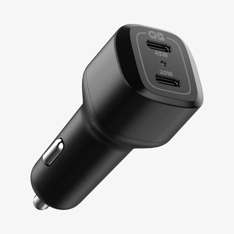 Spigen 65W USB-C 2 Port Araç içi Güç Adaptörü - Hızlı Şarj Aleti iPhone & Android & iPad & MacBook Type-C
