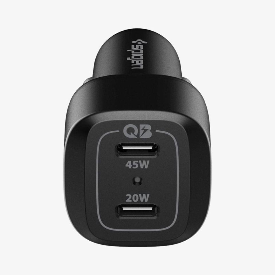 Spigen 65W USB-C 2 Port Araç içi Güç Adaptörü - Hızlı Şarj Aleti iPhone & Android & iPad & MacBook Type-C