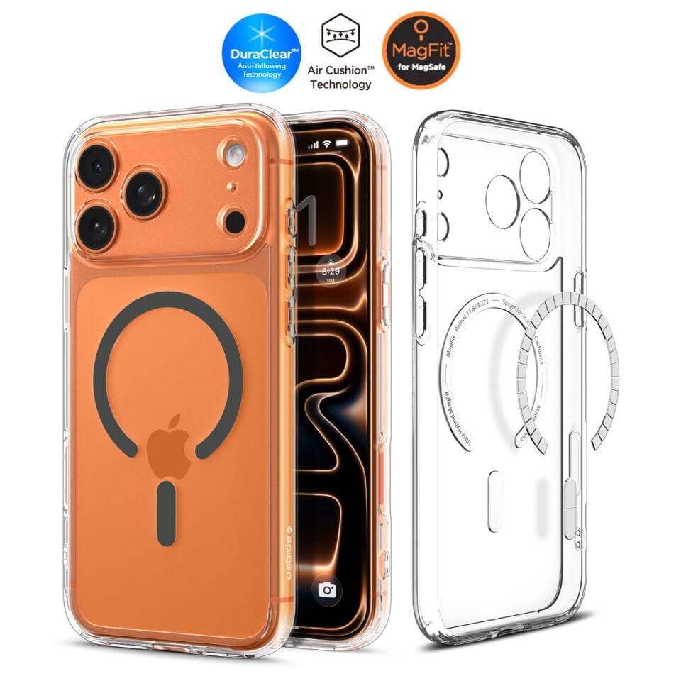 Spigen iPhone 17 Pro ince MagSafe Kılıf Ultra Hybrid Sararma Karşıtı DuraClear™ Hava Kanalı Teknolojisi™ Askeri Sınıf Koruma MagFit Şeffaf Kapak Clear Graphite