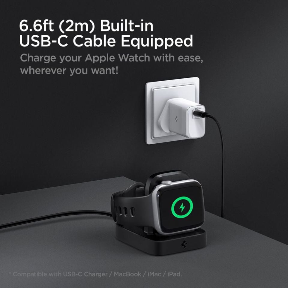 Spigen PowerArc ArcField Apple Watch Kablosuz Şarj Cihazı + Dock Station (Apple Sertifikalı) PF2002 Black