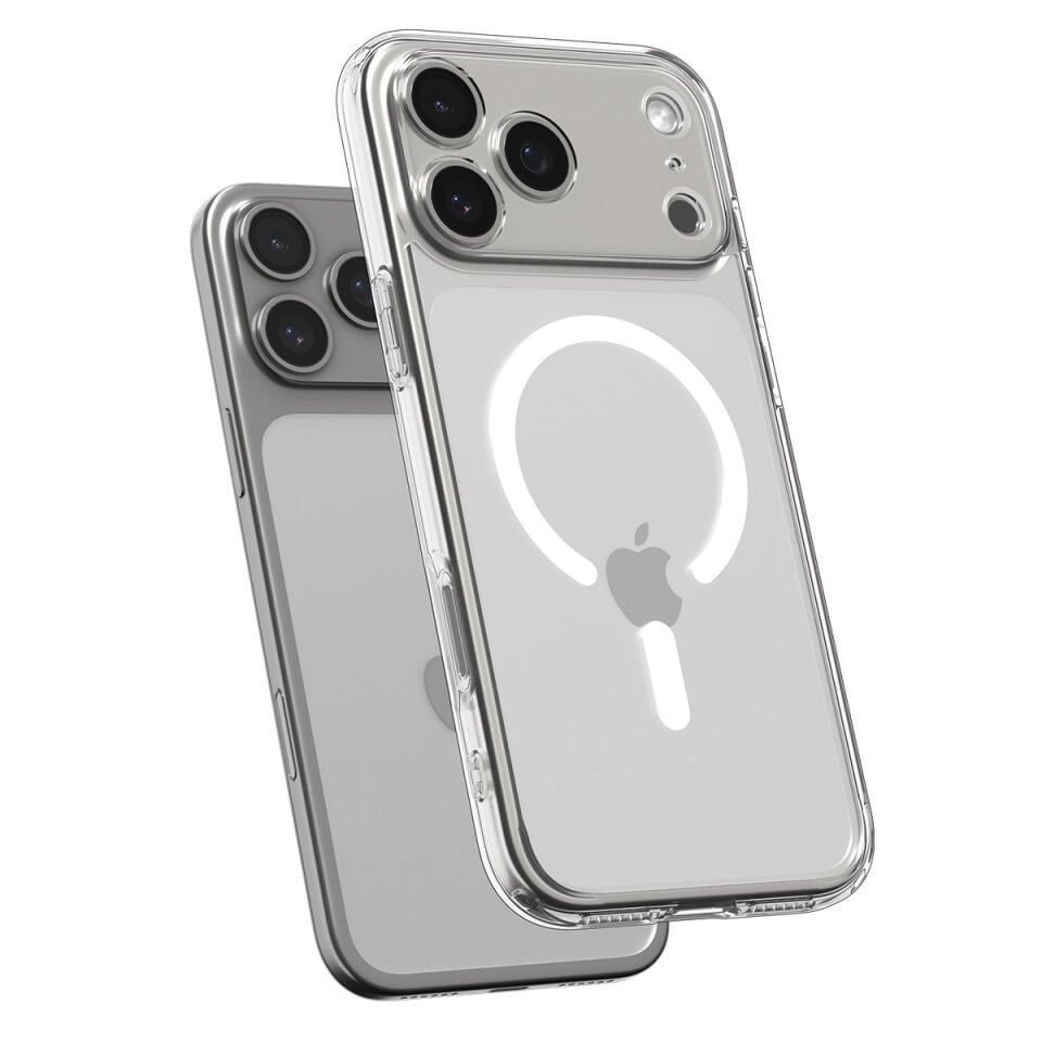 Spigen iPhone 17 Pro Max ince MagSafe Kılıf Ultra Hybrid Sararma Karşıtı DuraClear™ Hava Kanalı Teknolojisi™ Askeri Sınıf Koruma MagFit Şeffaf Kapak Clear White