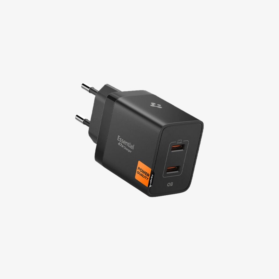 Spigen 47W USB-C 2 Port Mini Hızlı Şarj Aleti Samsung PPS 2.0 / Isı Düşürücü GaN Pro Akım Korumalı PD 3.0 / SCP / FCP Protokol Güç Adaptörü iPhone & Android & iPad & MacBook Type-C Black