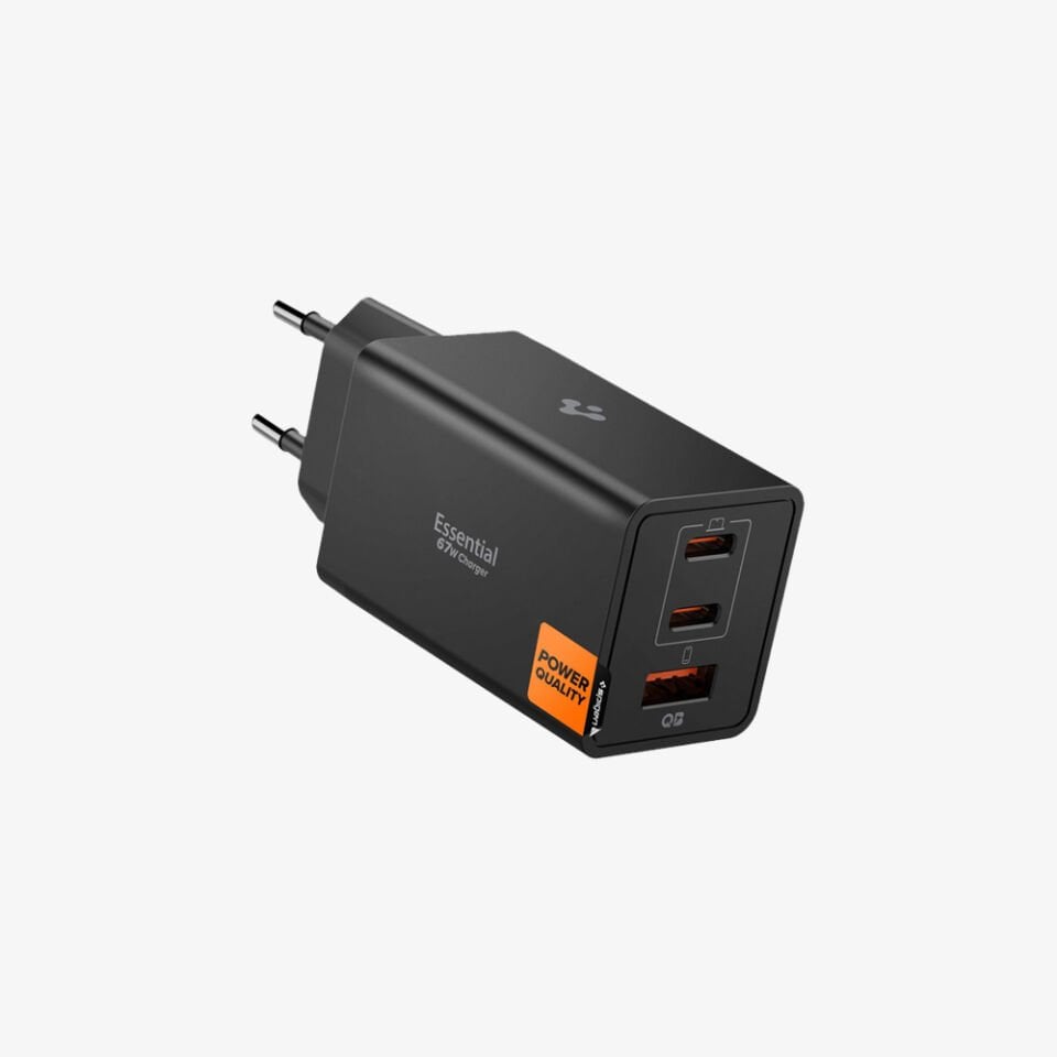 Spigen 67W USB-C + USB-A 3 Port Hızlı Şarj Aleti Samsung PPS 2.0 Isı Düşüren GaN Pro Akım Korumalı PD 3.0 / SCP / FCP Protokol Güç Adaptörü iPhone & Android & iPad & MacBook Type-C Black