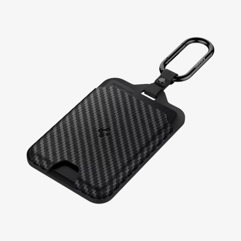 Spigen Air Fit PU Tesla Kart Anahtarı ile Uyumlu Kartlık Cüzdan + Karabiner Anahtarlık (2 Adet) TO245 Carbon