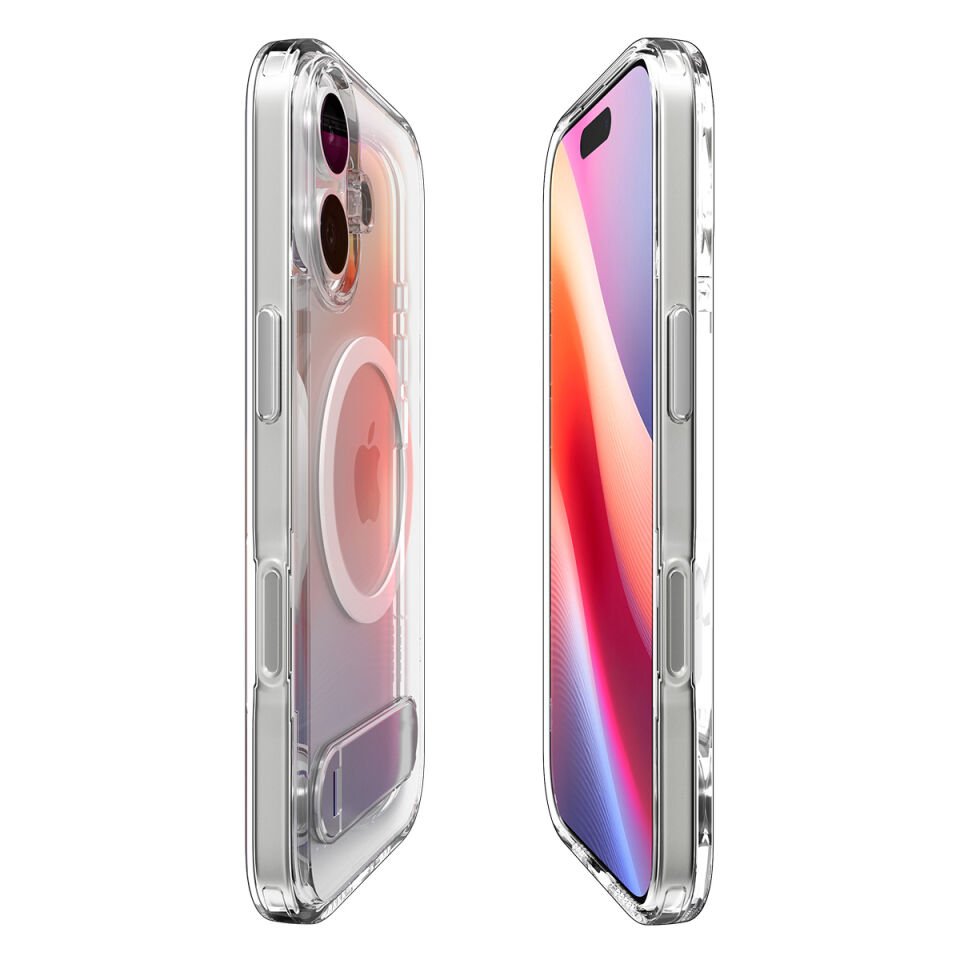 Spigen iPhone 17 ince MagSafe Kılıf Ultra Hybrid S Metal Stand'lı Sararma Karşıtı DuraClear™ Hava Kanalı Teknolojisi™ Askeri Sınıf Koruma MagFit Şeffaf Kapak Clear White