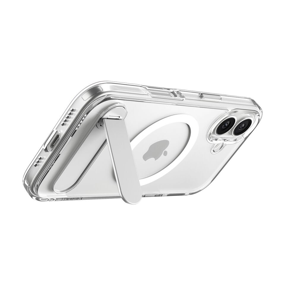 Spigen iPhone 17 ince MagSafe Kılıf Ultra Hybrid S Metal Stand'lı Sararma Karşıtı DuraClear™ Hava Kanalı Teknolojisi™ Askeri Sınıf Koruma MagFit Şeffaf Kapak Clear White