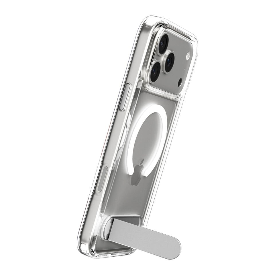 Spigen iPhone 17 Pro ince Kılıf ince MagSafe Kılıf Ultra Hybrid S Metal Stand'lı Sararma Karşıtı DuraClear™ Hava Kanalı Teknolojisi™ Askeri Sınıf Koruma MagFit Şeffaf Kapak Clear White