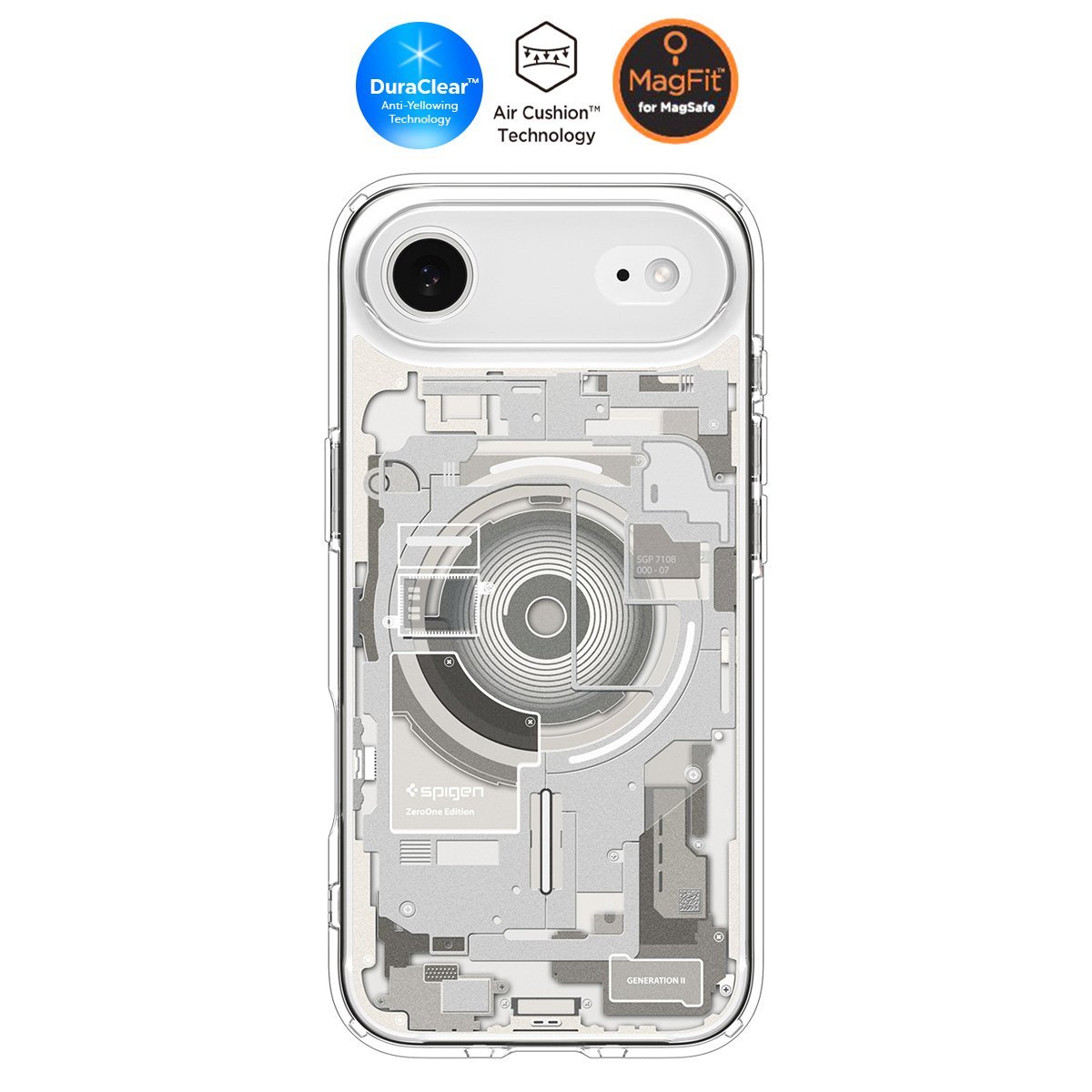 Spigen iPhone Air ince MagSafe Kılıf Ultra Hybrid Sararma Karşıtı DuraClear™ Hava Kanalı Teknolojisi™ Askeri Sınıf Koruma MagFit Zero One Tasarım Kapak Zero One Natural Titanium